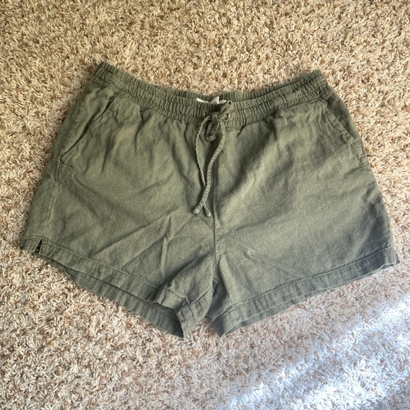 Olive Green Linen Shorts - Picture 1 of 5
